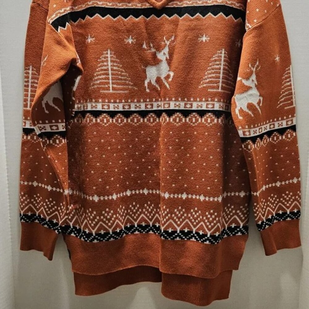 Festive Orange Sweater with Reindeer Pattern